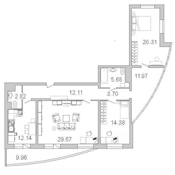 Трехкомнатная квартира в : площадь 113.5 м2 , этаж: 16 – купить в Санкт-Петербурге